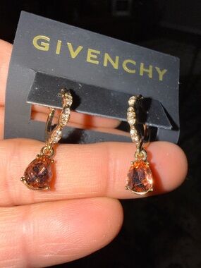 Givenchy Gold Hoop Earrings with Rose-Tone Teardrop Crystals
